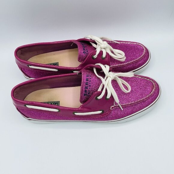 Sperry Top Siders Womens Size 11 M Pink Glitter Shiny Boat Shoes Lace Up Sneaker - Picture 3 of 11